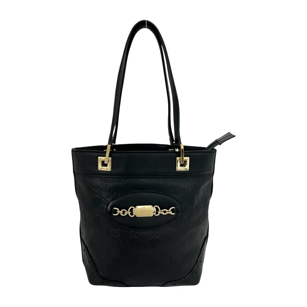 GUCCI Guccissima Logo Hardware Leather Tote Bag Semi Shoulder Handbag Black 2...